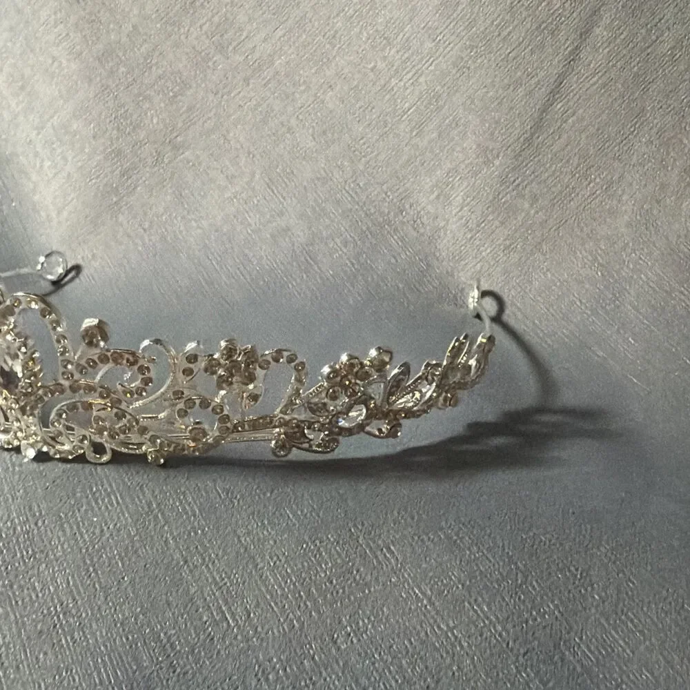 glittery silver birthday sash and rhinestone tiara party celebration set -S